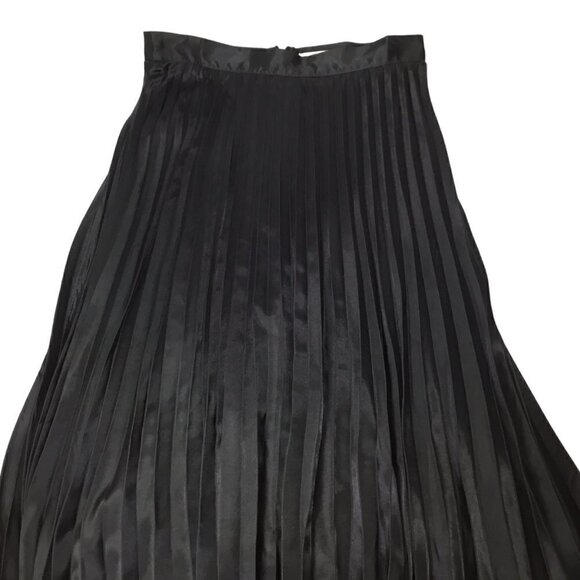 Charlie Holiday Pleated Skirt Midi Lined Black Size 12 Satiny Micro Pleats Shiny - Picture 2 of 6